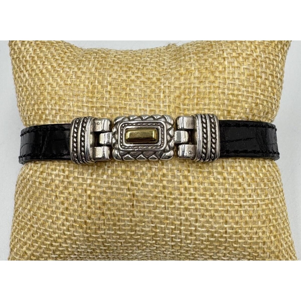 Vintage Brighton Leather‎ Silver Gold Tone Stackable Bracelet Style 07923